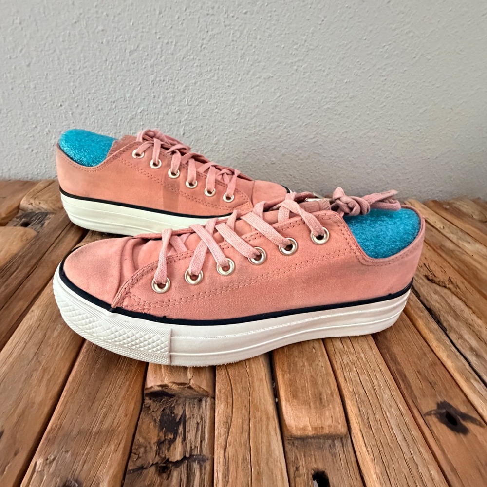 Converse Platform Sneakers Size 9 Pink Suede Chuck Taylor All Star Low Top - Picture 4 of 5